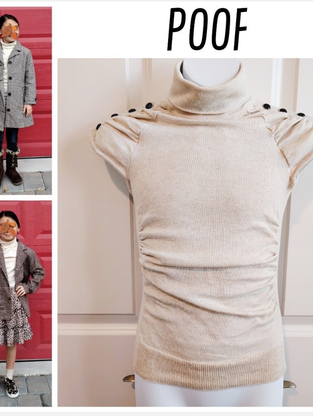 Cream Bead Shoulder Turtleneck Sweater